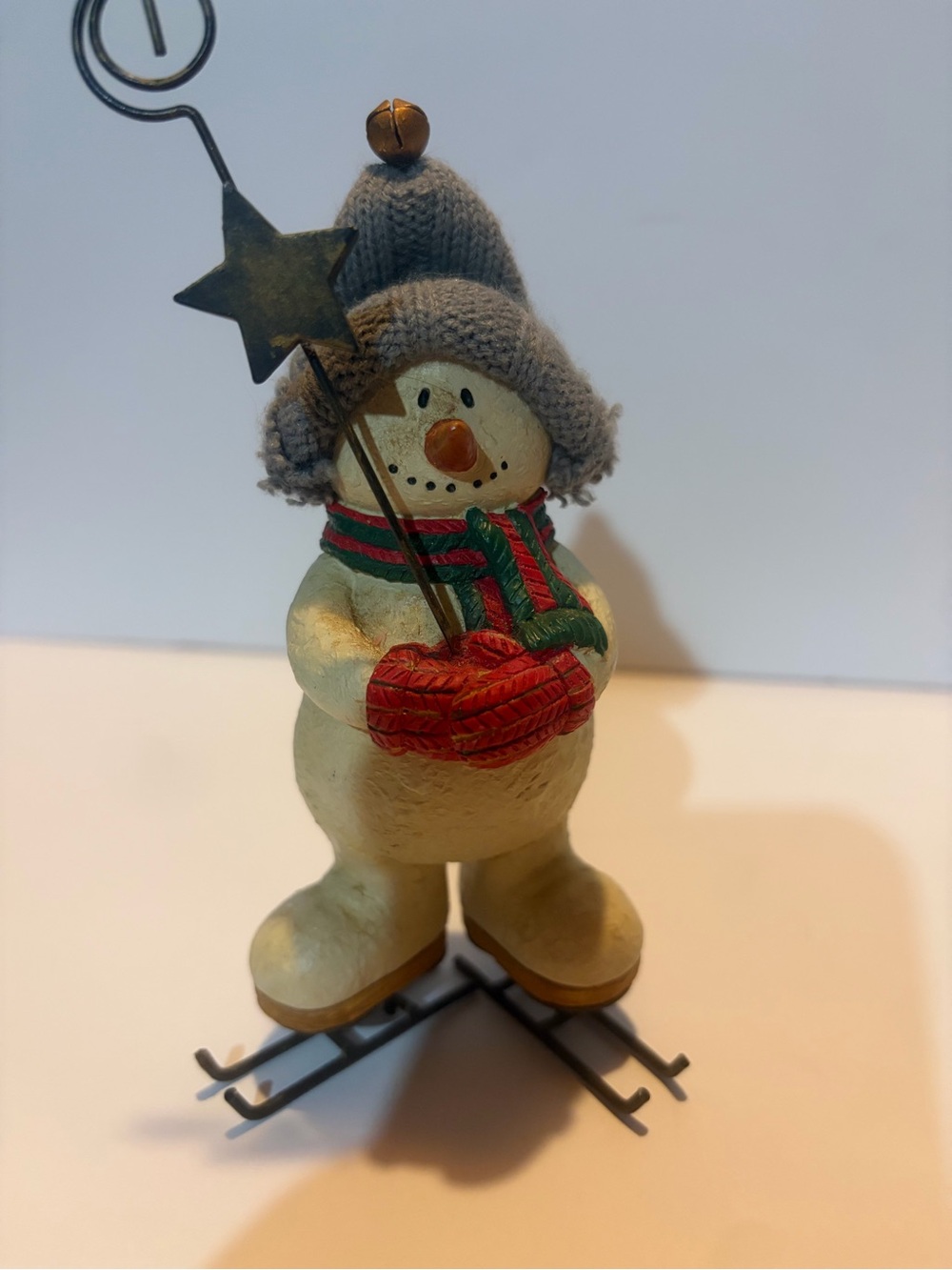 Vintage ice scaring snowman figurine photo memo holder Christmas decor